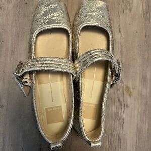 Arora Ballet Flats Platinum Distressed Leather - size 7.5